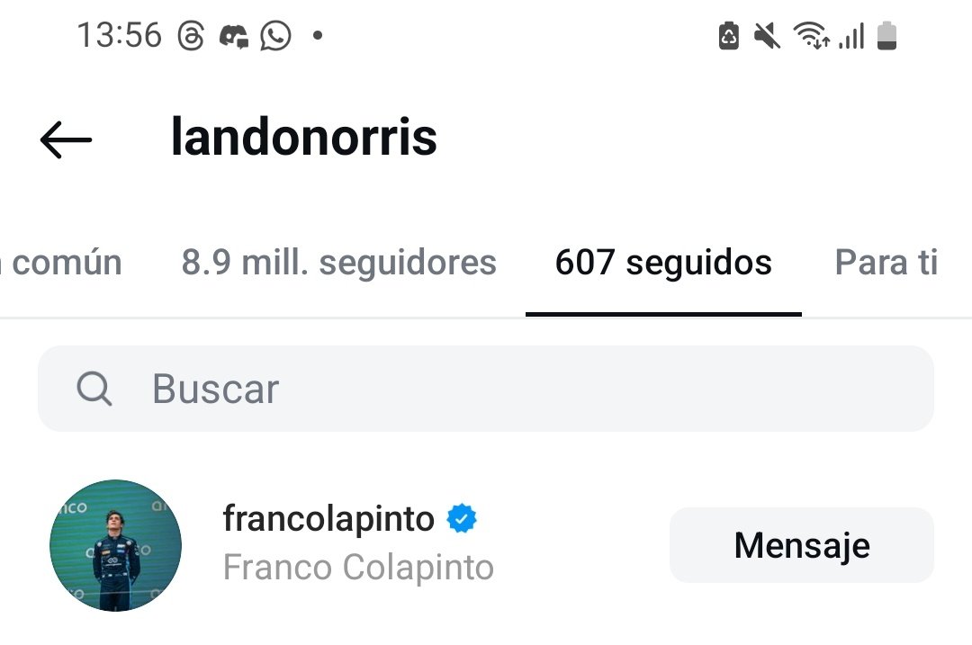 ColapintoUpdtes's tweet photo. Lando Norris acaba de seguir a Colapinto en Instagram.📲

#FranColapintoF1 https://t.co/X8Wute7Z0O