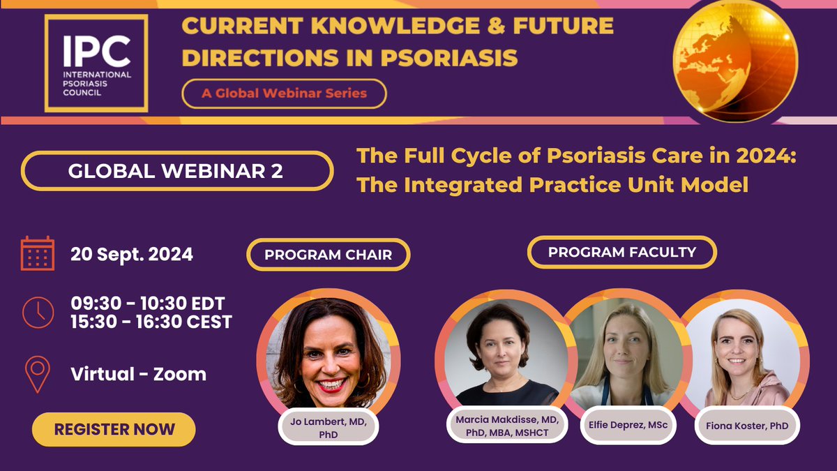 IpcPs's tweet photo. Join #IPC on September 20 for the second session of our four-part Global Webinar Series: "The Full Cycle of Psoriasis Care in 2024: The Integrated Practice Unit Model."
Register now for this free educational opportunity: https://t.co/NSJmkgVgav
#IPCEvent #IntegratedPracticeUnit https://t.co/jgxsMWkiTr