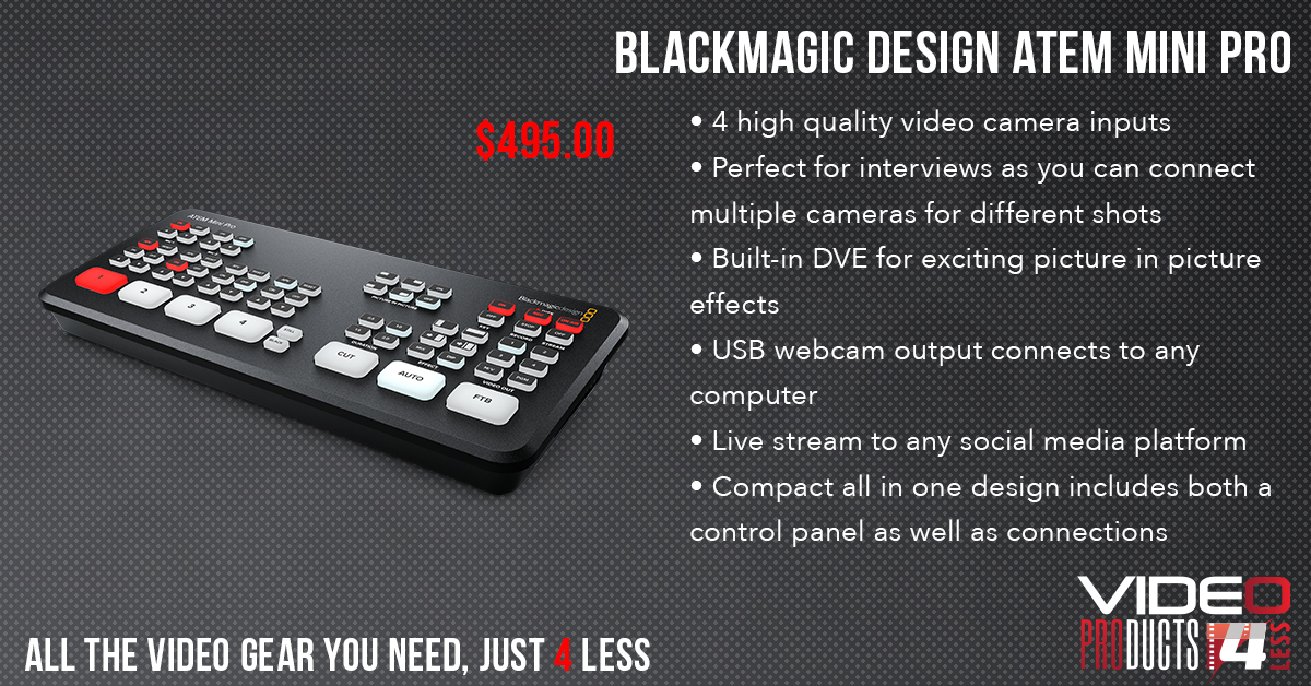 OfficialVp4l's tweet image. @Blackmagic_News&apos; ATEM Mini Pro features a built-in hardware streaming engine for YouTube Live, Facebook, Twitch and more!

#BlackmagicDesign #VP4L #ATEMMiniPro #switcher #videoswitcher #liveproduction #inthestudio #studioequipment #filming #videoproduction #filmequipment