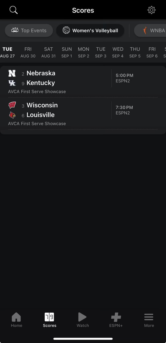 SavvMonster's tweet photo. Good job @espn on putting women’s volleyball on the app. Now put the games on ESPN. https://t.co/M8KUpdHJ0r