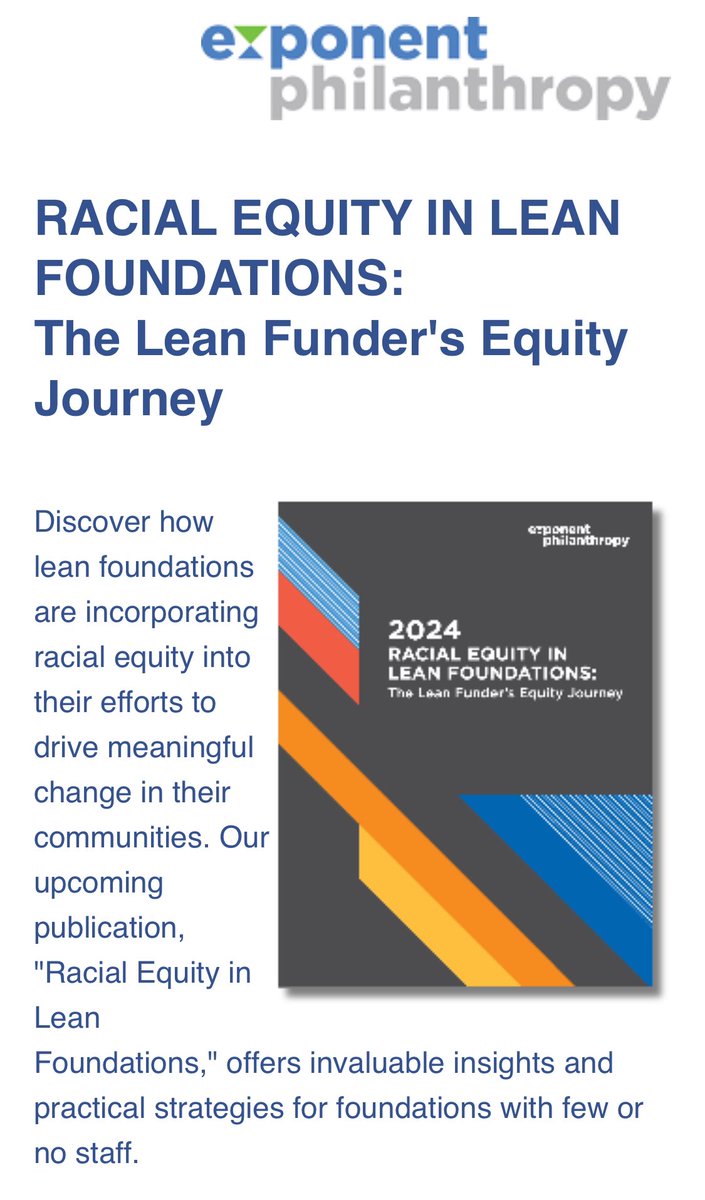 Honored to share our experiences in Exponent Philanthropy’s new publication on racial equity in lean philanthropy. We must embrace diversity and push for real, lasting change in our communities. #RacialEquity #LeanPhilanthropy

exponentphilanthropy.org/publication/ra…