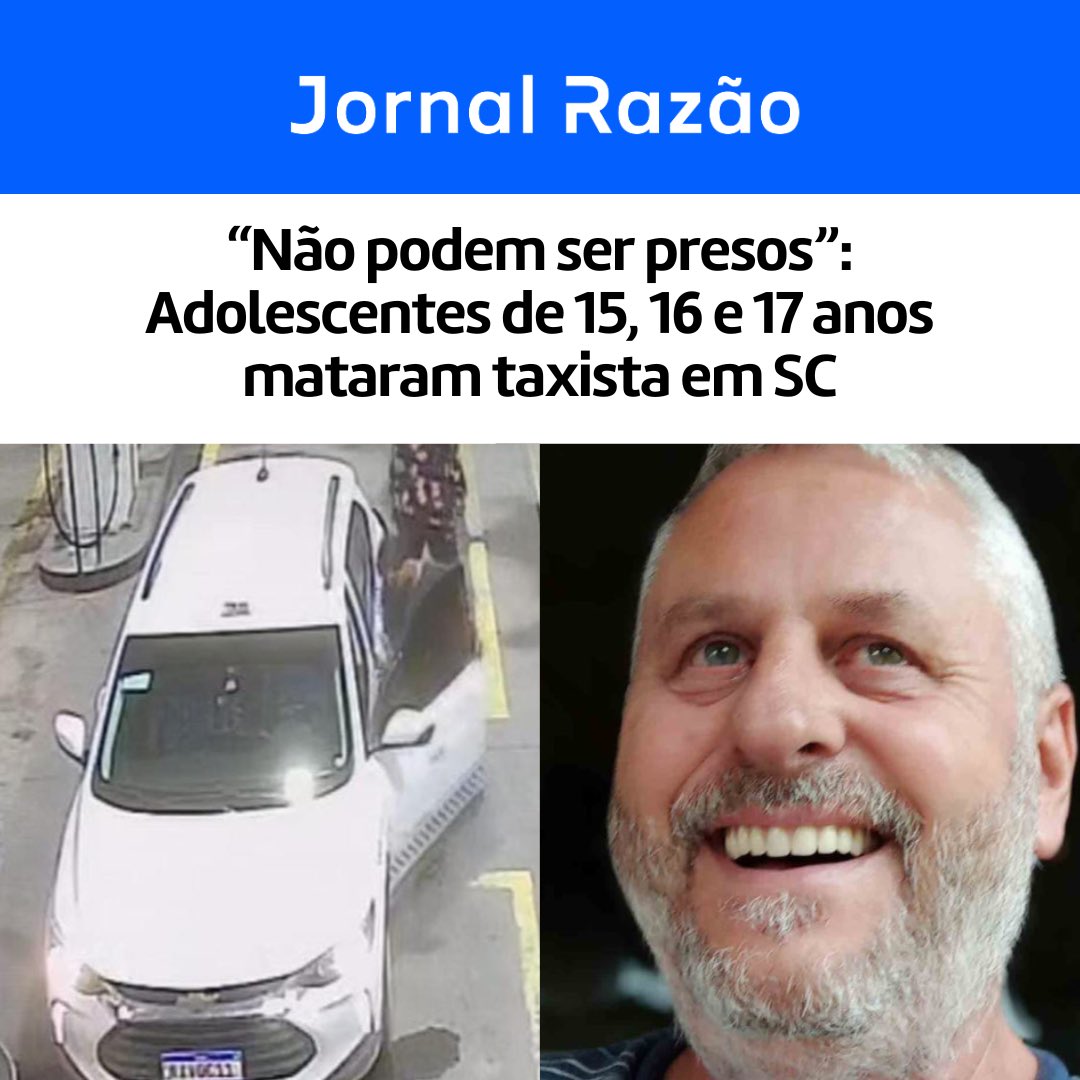 jornalrazao's tweet photo. 🚨🔴 Adolescentes admitiram que mataram o taxista Aloir Jankovsky, de 64 anos, para roubar seu carro. Crime gravíssimo ocoreu na madrugada desta terça-feira (27), em Canoinhas. Vítima foi esfaqueada oito vezes por ter reagido ao assalto. Um dos envolvidos, de apenas 16 anos, tem passagens por estupro de vulnerável e tráfico de drogas.
Os três “menores infratores” foram apreendidos e ficarão à disposição da justiça. No entanto, devido à legislação brasileira, que considera menores de 18 anos como inimputáveis, eles não podem ser presos como adultos. Em vez disso, serão submetidos a medidas socioeducativas, como internação em unidades de reabilitação para menores infratores, mas com prazo limitado, não ultrapassando três anos de internação, conforme o Estatuto da Criança e do Adolescente (ECA).
Siga @jornalrazao