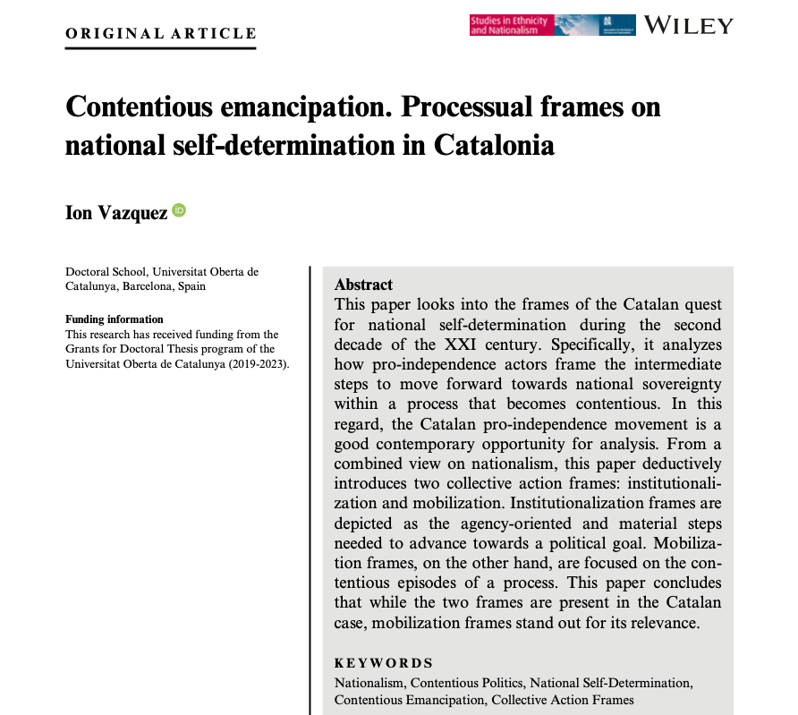 Paper alert: Contentious emancipation. Processual frames on national self-determination in Catalonia.

Link: bit.ly/sena12444

Special thanks to <a href="/aubachs/">Ivan Serrano</a> for his support, as well as to <a href="/TURBA_IN3/">TURBA lab IN3/UOC</a>, <a href="/UOCphd/">UOC Doctoral School</a>, and <a href="/SENJournal/">SEN Journal</a>!
