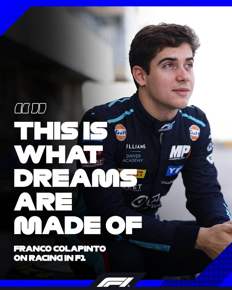 F1's tweet photo. Dreams do come true 🙏

Franco Colapinto will race in Formula 1 from this weekend 🇦🇷

#F1 https://t.co/q2C27l88PR