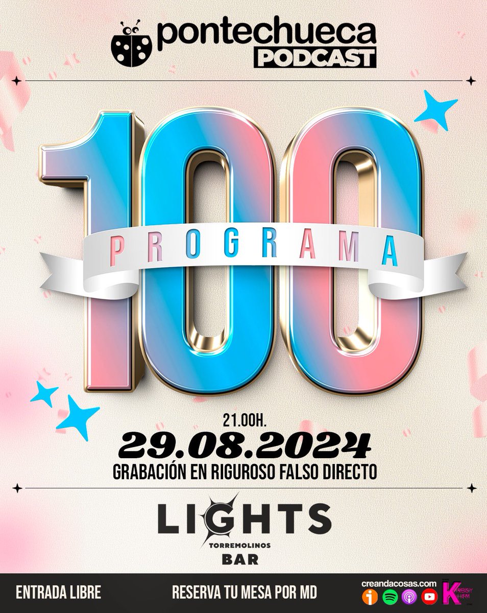 Lo prometido es deuda. El programa 100 lo grabamos contigo en Torremolinos! Vente a vernos este jueves 🐞