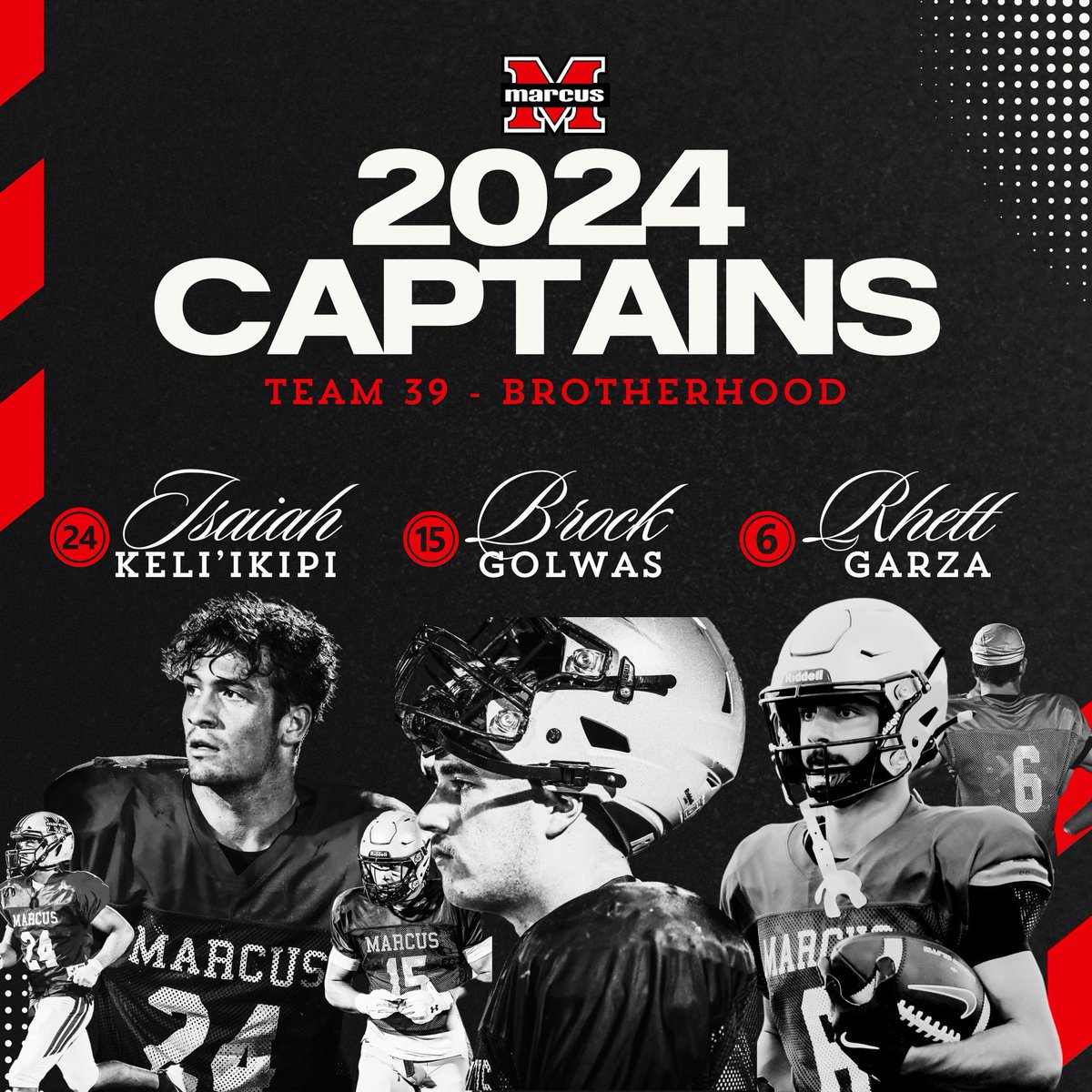 Presenting your 2024 Marcus Marauders football captains! These exceptional leaders embody the qualities that will guide our team to success.

#MarcusDNA #Brotherhood