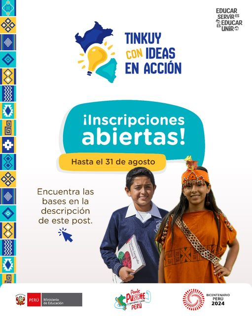 drecallao's tweet photo. ¡Armen su equipo e inscríbanse hasta el 31 de agosto en el concurso nacional Tinkuy con Ideas en Acción!
🚀 Conoce más e inscríbete aquí: https://t.co/mcoDyruZcK https://t.co/X1srT13rAT