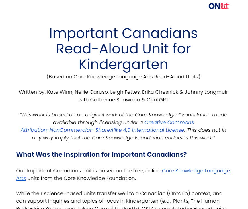 LITLearningLDSB's tweet photo. It was so fun to work on this project with the @ONlit_social team! Ten ready-to-use read-aloud units for Kindergarten that promote oral language, vocabulary, and knowledge building all while focusing on important Canadians. Check them out today at: https://t.co/2rmpFxSuFO https://t.co/mjlRBQKyjq