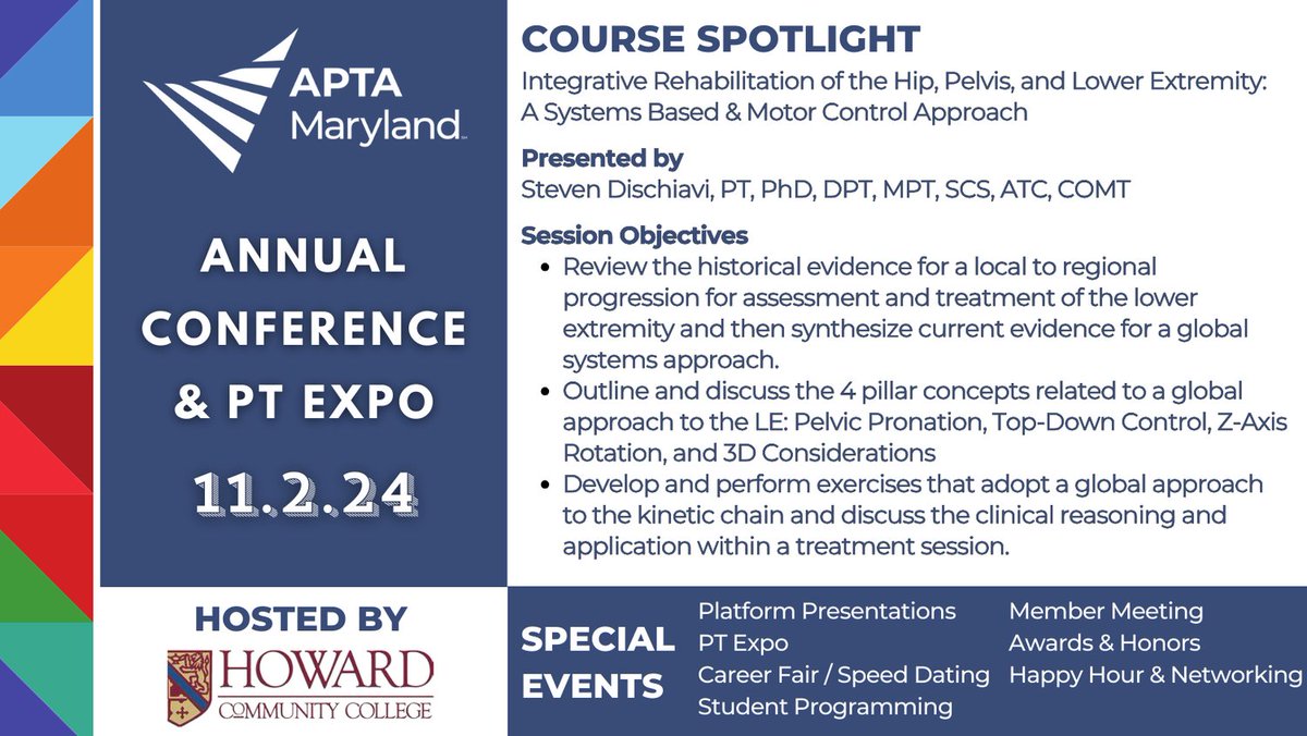 APTAofMaryland's tweet photo. ✨#APTAMD Annual Conference & PT Expo Nov. 2 ✨3 AMAZING courses. Special student track & career fair. Earn 7 credit hours. Early Bird thru Sept 14. https://t.co/OSm9ZQ9NI2 @aaspt_apta @OrthopaedicAPTA @aptapelvic @RoyFilmDPT @drmoniquecaruth @UkohaDPT @ryansmithdpt https://t.co/bweuDqhmoT
