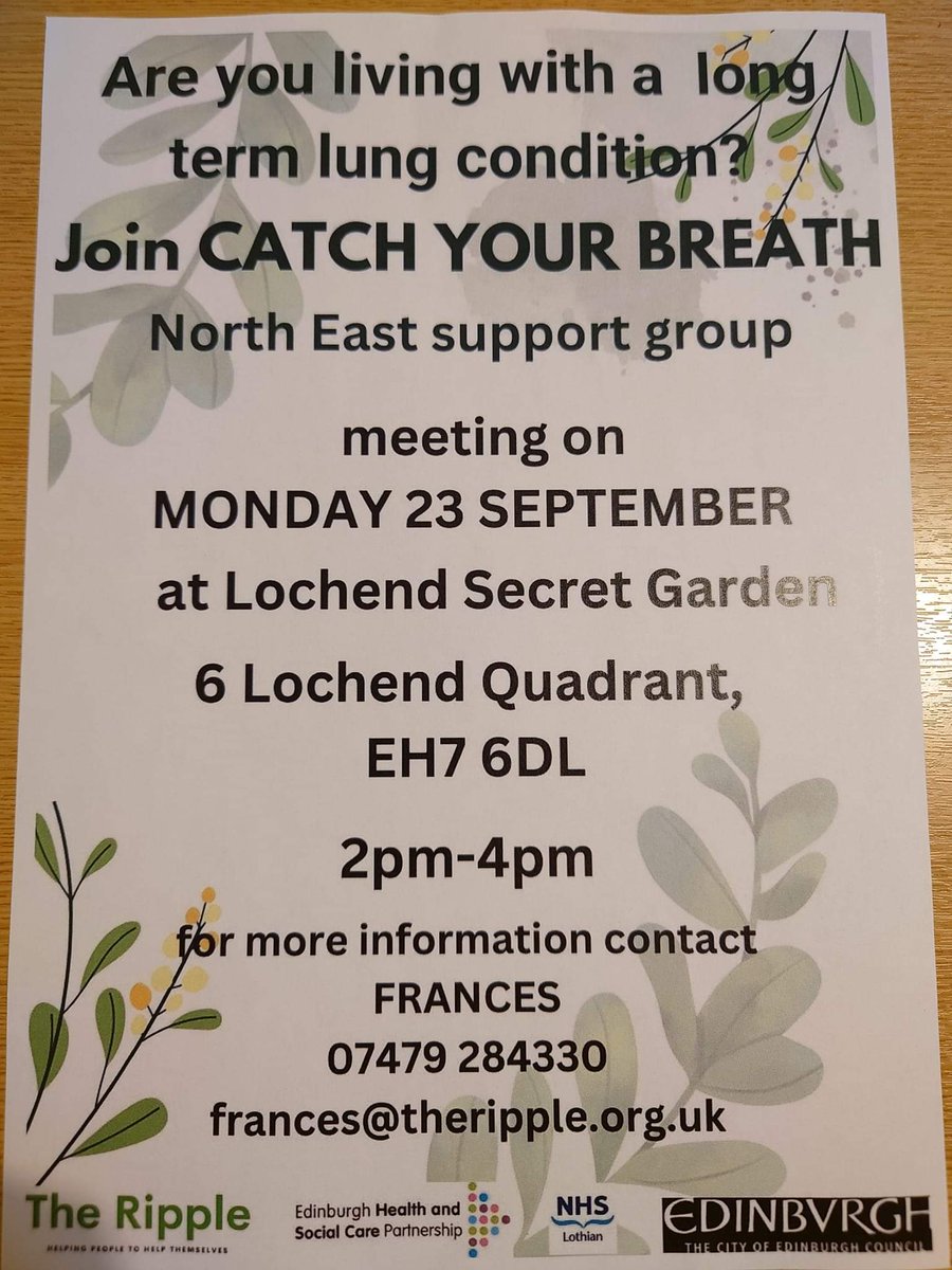 Leith & Restalrig Church (@srestalrig) on Twitter photo Do you or anyone you know stuffers from COPD or asthma?
This free support group in North East Edinburgh is a fantastic place to come to to meet others in the same position and learn techniques to manage your condition.
Contact Frances <a href="/RippleRestalrig/">The Ripple</a>
if you are interested.☺️ Do you or anyone you know stuffers from COPD or asthma?
This free support group in North East Edinburgh is a fantastic place to come to to meet others in the same position and learn techniques to manage your condition.
Contact Frances <a href="/RippleRestalrig/">The Ripple</a>
if you are interested.☺️