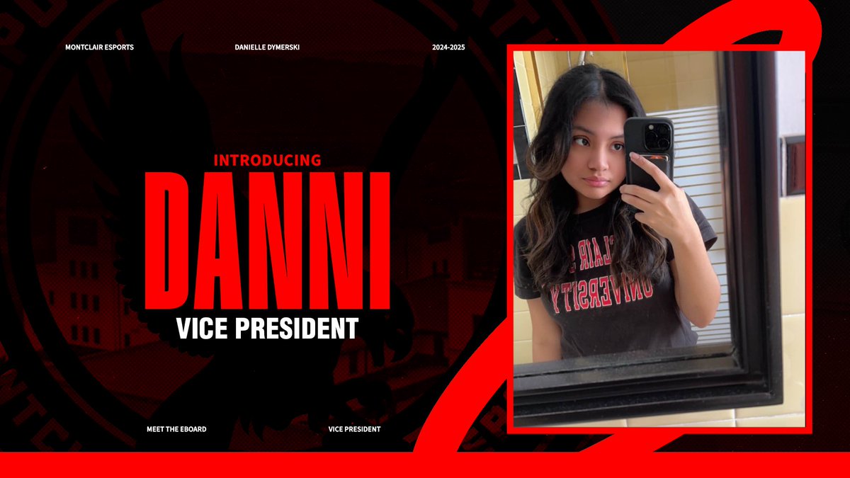 Meet the Eboard!

DANNI (Danielle Dymerski): 
Sophomore 
Part of the Valorant White⚪️ Last Semester and Nationals! She is also part of our graphics team! 🦛