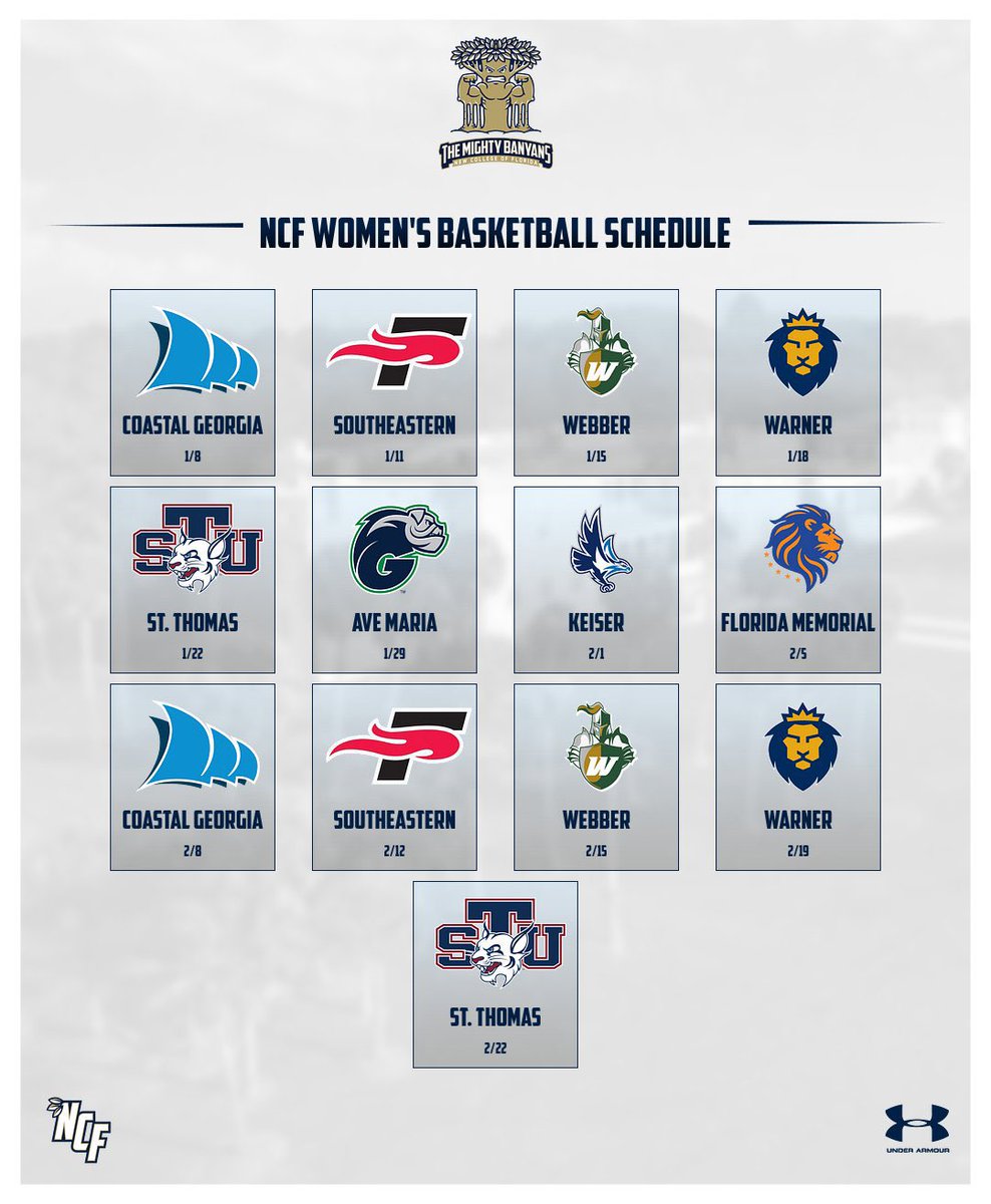 NCF Women’s Basketball is excited to release our 2024-25 schedule‼️🏀

See “gomightybanyans.com” for time and locations of each game. 

Can’t wait to see you all out there😎

#GoMightyBanyans 🌊🌅