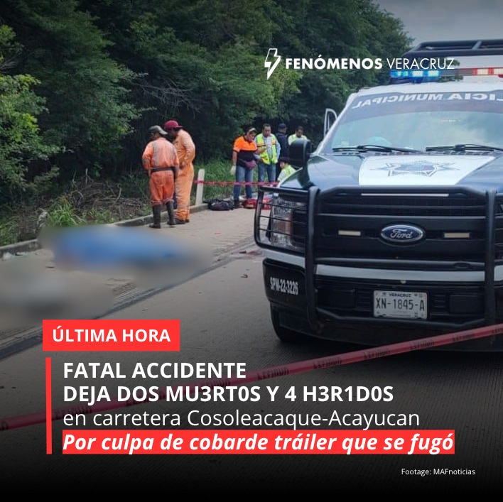 fenomenosver's tweet photo. ¡ÚLTIMA HORA! ¡INDIGNANTE!
Un tráiler cobarde embistió a tres vehículos y se dio a la fuga, en la carretera Cosoleacaque-Acayucan.
Los hechos dejaron un saldo de dos personas desvividas y cuatro mas con h3ridas. https://t.co/kxgsOBcKdu
