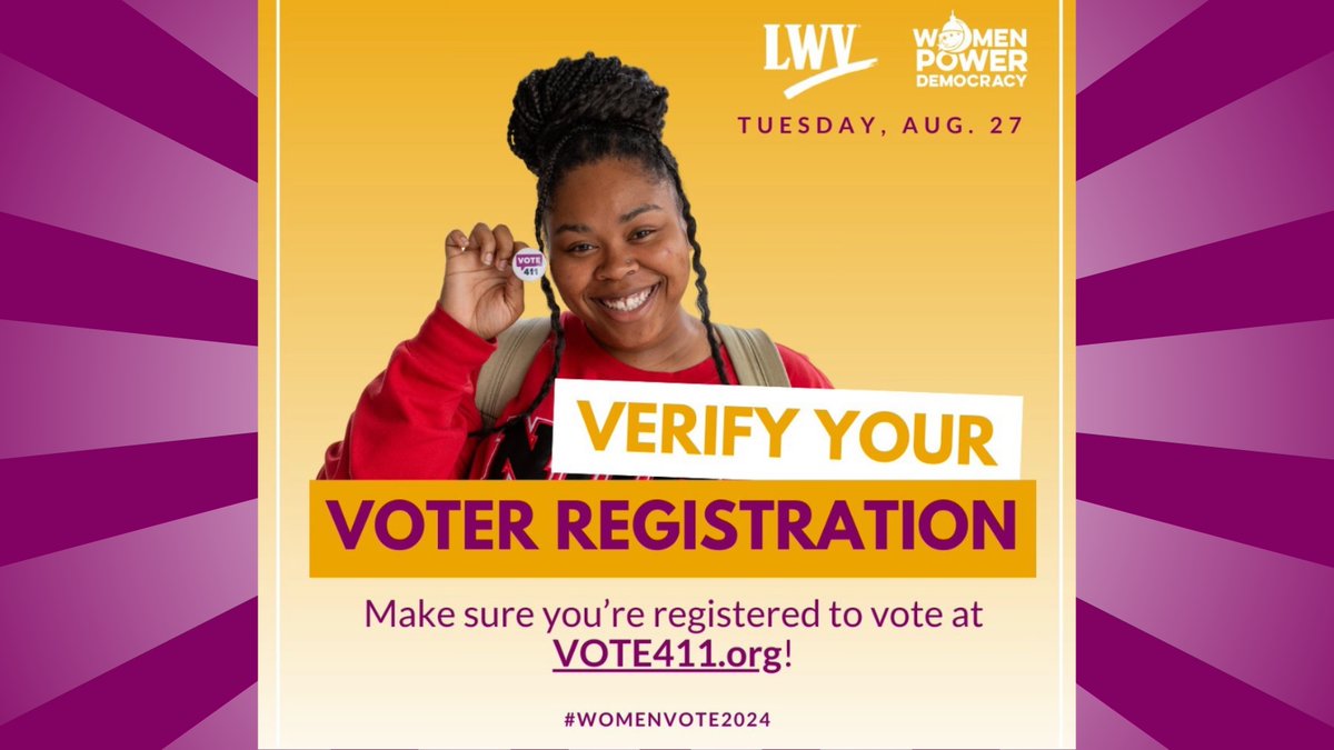 lwvdallastx's tweet photo. When was the last time you checked your voter registration? Verify your voter registration at https://t.co/tgLqWaVSJ9
Oct 7 – LAST day to register. Oct. 21 – FIRST day of early voting
#WomenVote2024 #LWV #LWVT #LWVD https://t.co/rD8NefVb0R
