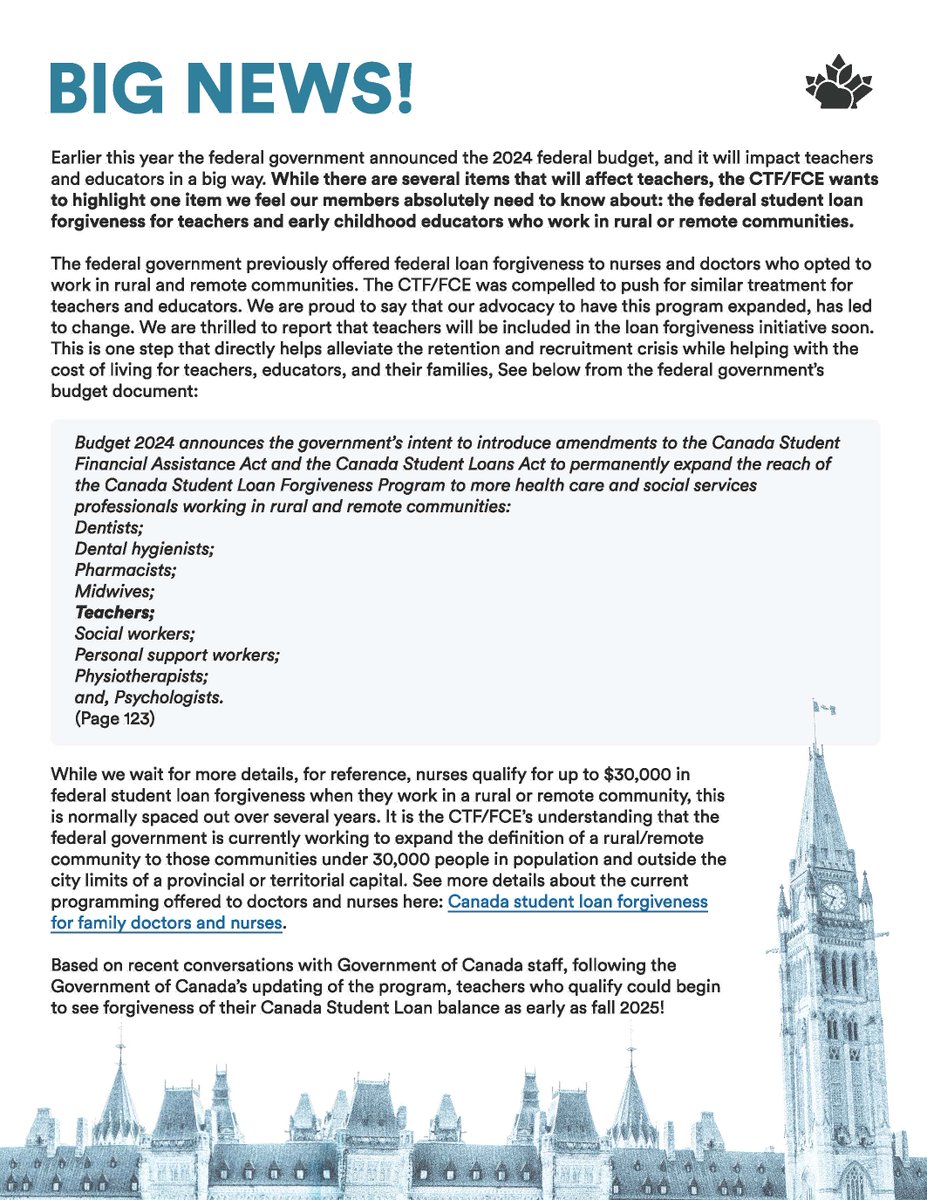 🚨Exciting news!

Earlier this year, the federal government announced significant changes to the Canada Student Loan Forgiveness Program, expanding its reach.

Learn how it will benefit teachers and educators. 🔗👇