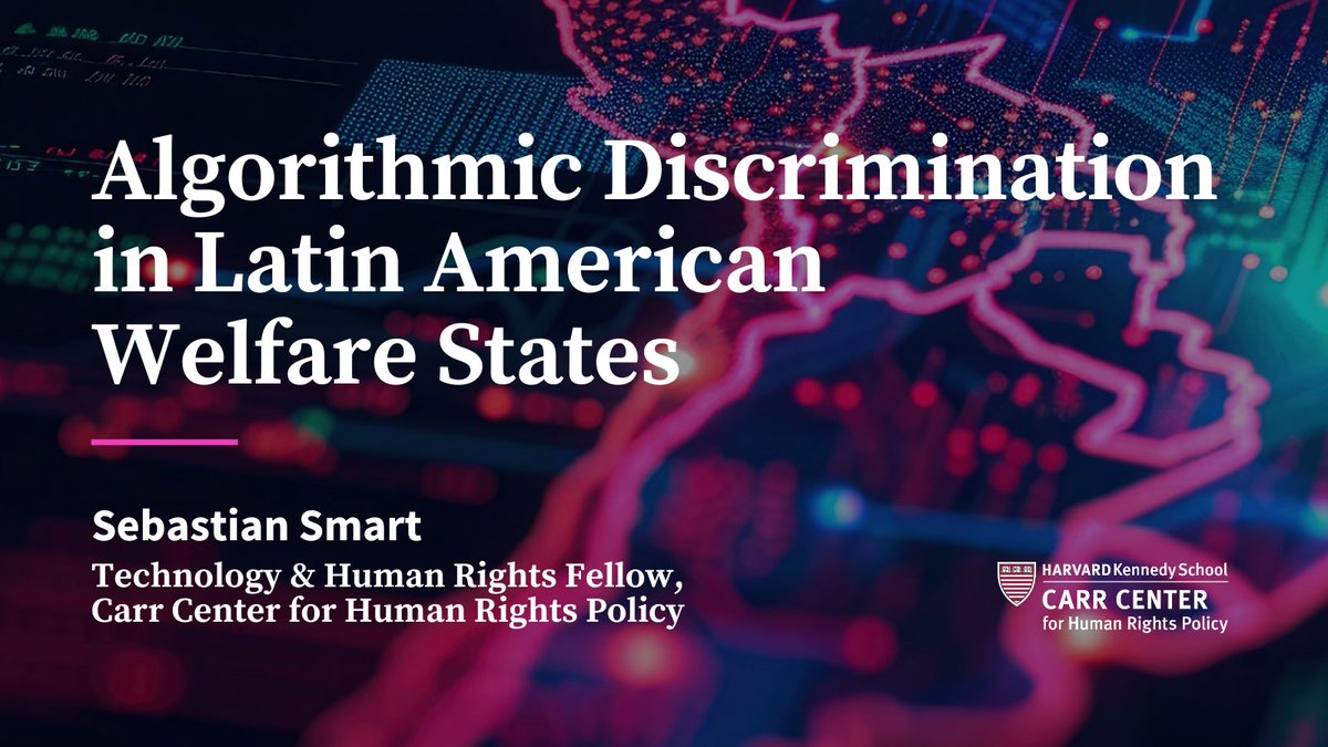 Harvard Carr Center (@carrcenter) on Twitter photo How can we eliminate algorithmic bias and instead promote fairness and inclusiveness? Technology & Human Rights Fellow Sebastian Smart (<a href="/sebasmartl/">Sebastian Smart</a>) explores algorithmic discrimination in Latin American welfare states in the latest Carr Center paper: bit.ly/4cObSgW How can we eliminate algorithmic bias and instead promote fairness and inclusiveness? Technology & Human Rights Fellow Sebastian Smart (<a href="/sebasmartl/">Sebastian Smart</a>) explores algorithmic discrimination in Latin American welfare states in the latest Carr Center paper: bit.ly/4cObSgW