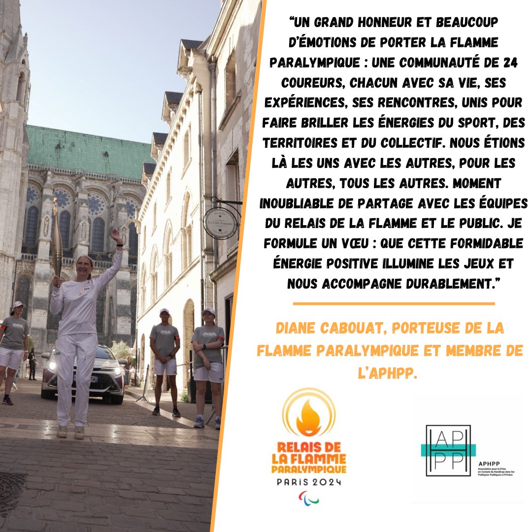 Félicitations à <a href="/DianeCabouat/">Diane CABOUAT</a>, adhérente <a href="/AssoAPHPP/">Association APHPP</a>, qui a eu l’honneur de porter la flamme des  #Paralympiques de #Paris2024.  

Elle est aussi membre de <a href="/DFD_dyspraxie/">Dyspraxie France Dys</a> une association qui s’engage aux côtés des personnes dyspraxiques et leurs familles. 

Bravo à elle.