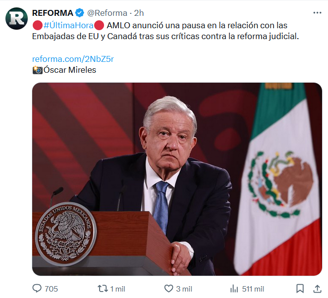 Se rompe SOLAMENTE relaci&oacute;n con las embajadas tanto de Canad&aacute; y Estados Unidos pero no se rompe la relaci&oacute;n<a href="/tag/amlo"class="tags"><span>#amlo</span></a>