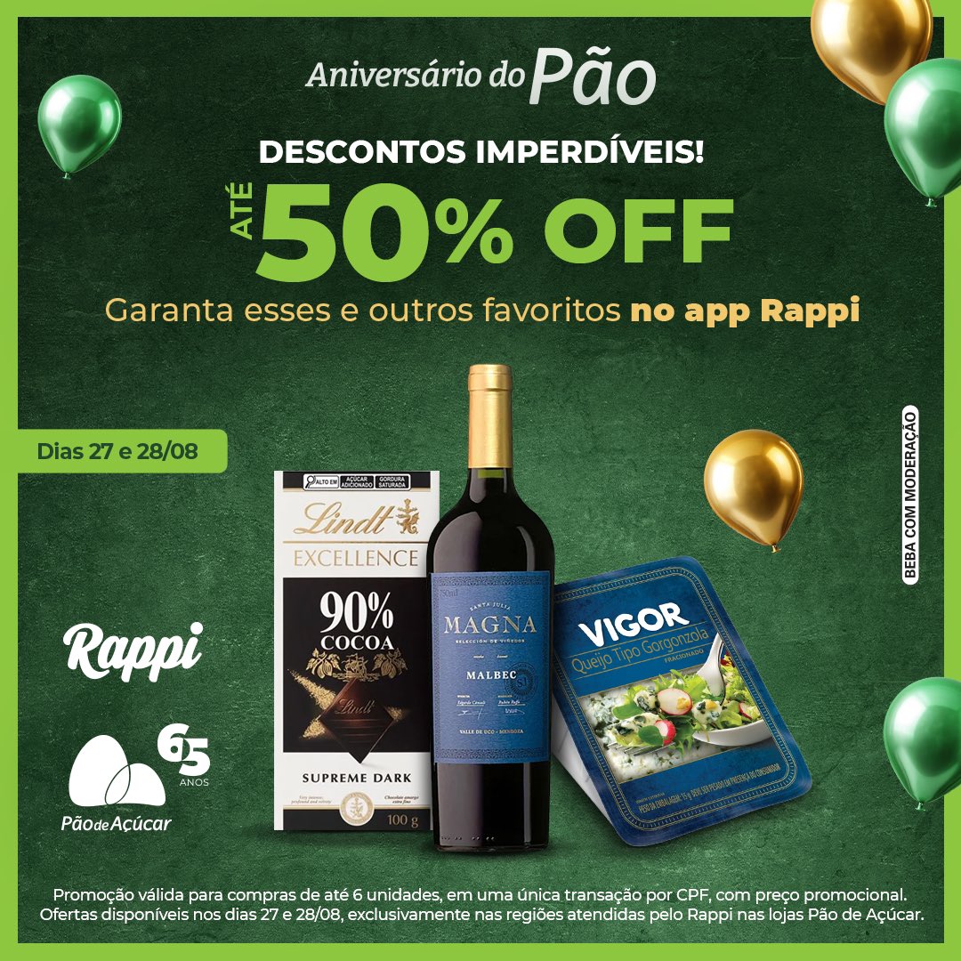 Pão de Açúcar (@paodeacucar) on Twitter photo Aproveite a seleção especial de produtos do Pão de Açúcar com até 50% de desconto, disponível no app <a href="/RappiBrasil/">Rappi Brasil</a>.
Compre pelo link: rappi.onelink.me/2373836517/ani… Aproveite a seleção especial de produtos do Pão de Açúcar com até 50% de desconto, disponível no app <a href="/RappiBrasil/">Rappi Brasil</a>.
Compre pelo link: rappi.onelink.me/2373836517/ani…