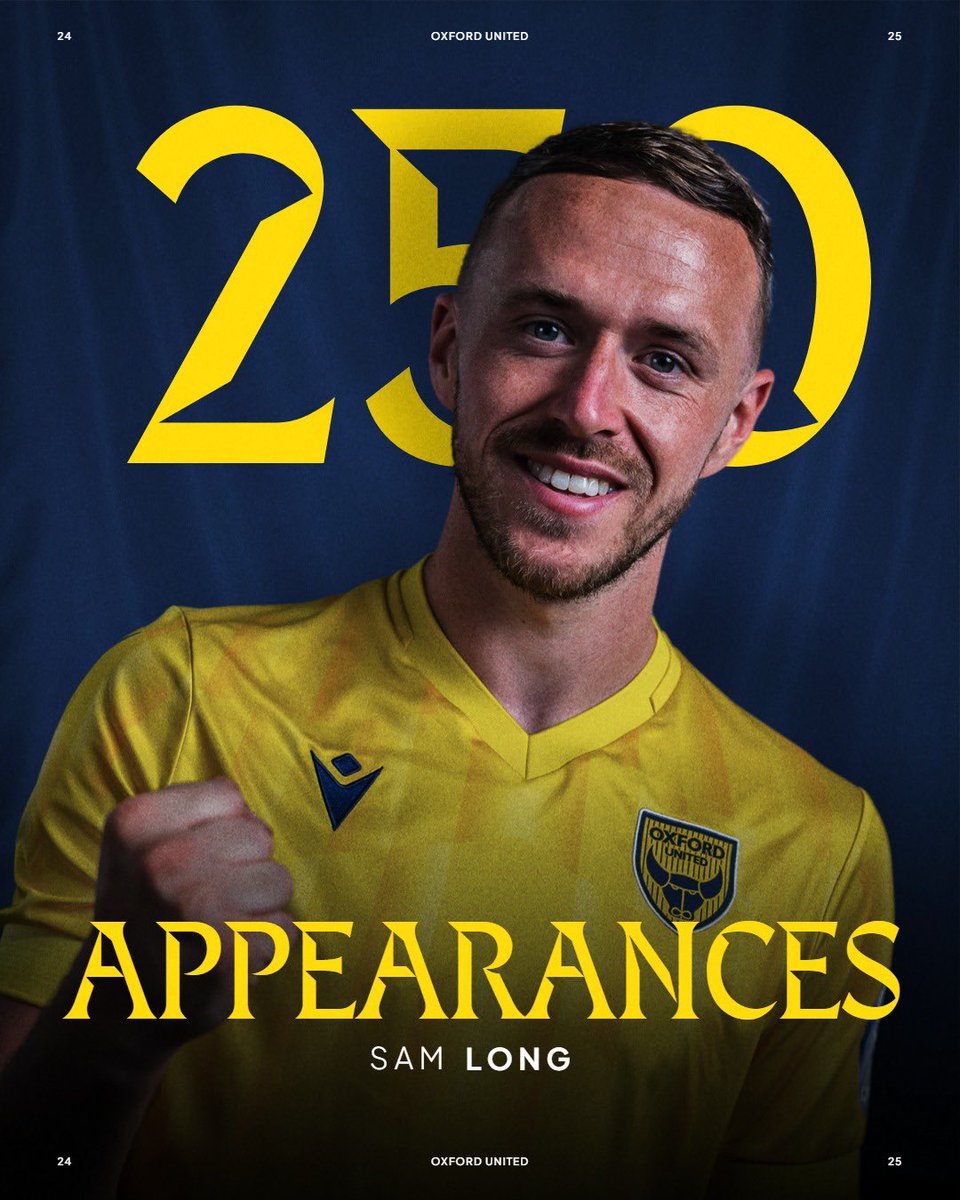 OUFCOfficial's tweet photo. From the Academy to League Two, now to the Championship.

That’s 250 appearances for the U’s in the bag for Sam Long 🎉

Congratulations Sam! https://t.co/jaeT6s967y