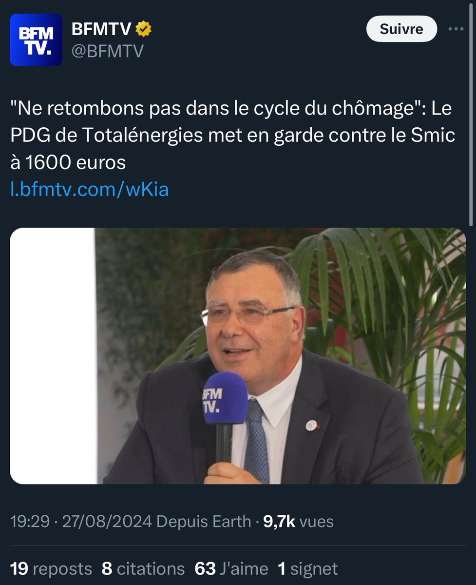 IanBrossat's tweet photo. Salaire de Patrick Pouyané en 2022 : 
7 331 079€. 

Toute honte bue, il s’oppose au SMIC à 1600 euros. https://t.co/E1d1jKvzXR