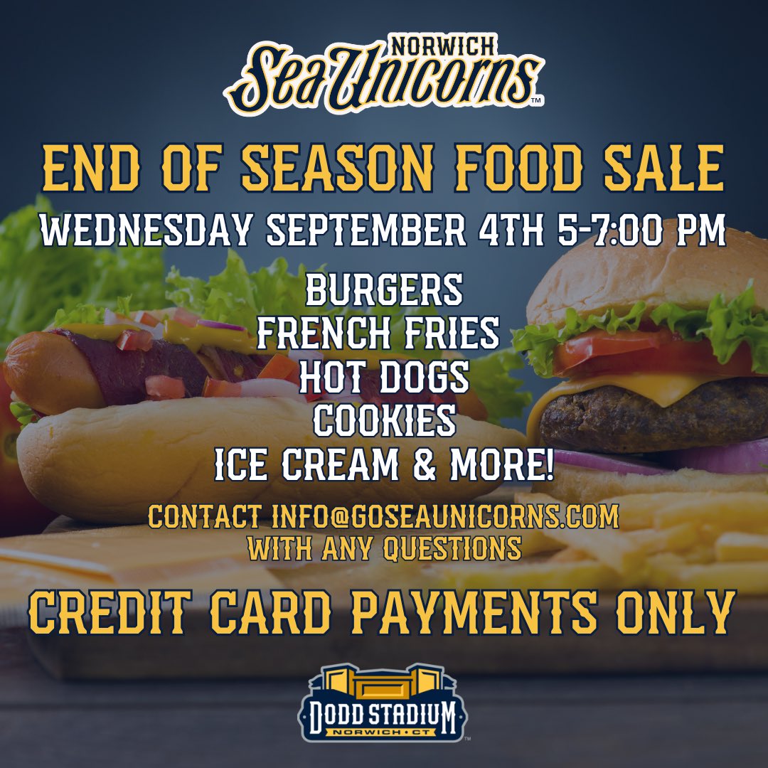 Our end of season food sale is back! Stop by the stadium 5-7:00 pm next Wednesday to grab your favorite Dodd Stadium foods while supplies last! Credit Card payments only 💳