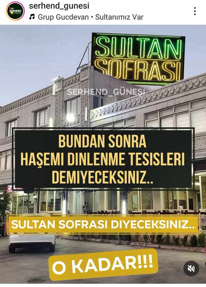Bundan Böyle "Haşemi Dinlenme Tesisleri" demeyeceksiniz !

SULTAN SOFRASI diyeceksiniz , o kadar !

😅👍👏👏👏
...