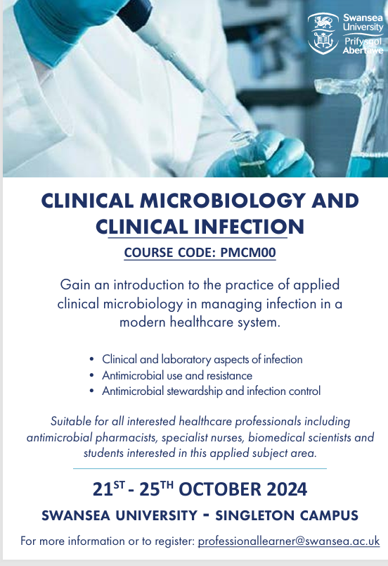 AWAREWales (@awarewales) on Twitter photo Delighted to share that the @swanseamedicine infection and AMS CPD course is running again this year! Still open for applications - details below 👇 Delighted to share that the @swanseamedicine infection and AMS CPD course is running again this year! Still open for applications - details below 👇