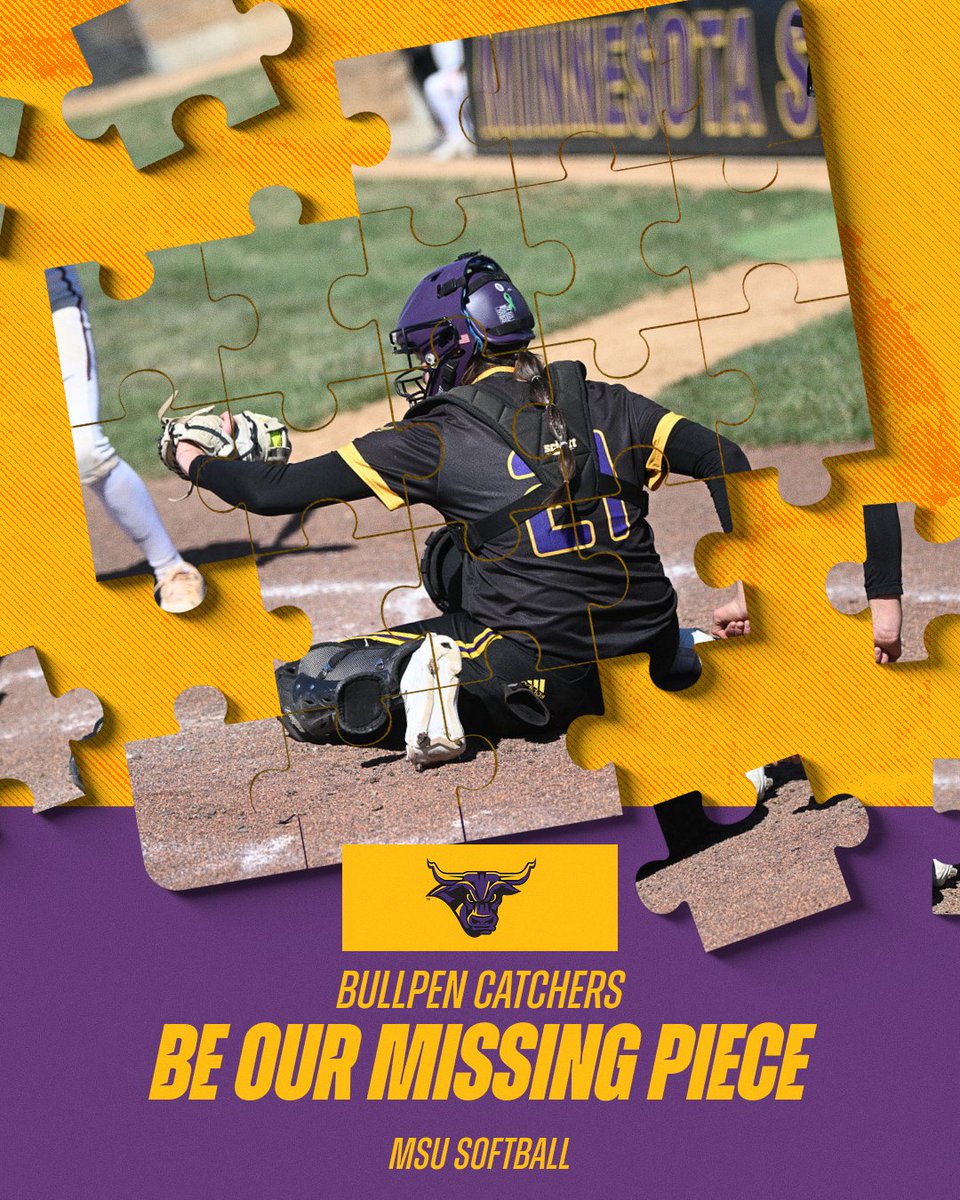 Love baseball or softball? Have prior playing experience? Come be our missing piece! We're looking for bullpen catchers to be part of the MSU Softball family. Contact Coach Wolcott at kristle.wolcott@mnsu.edu if interested or with questions.