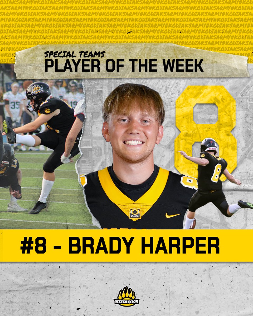 Prince George Kodiaks (@pgkodiaks) on Twitter photo K Brady Harper has been named the <a href="/BCFC_Media/">BCFootballConference</a> Special Teams Player of the Week for Week 6.
Harper kicked a pair of field goals and three converts. Harper also kicked a pair of successful onside kick recoveries. K Brady Harper has been named the <a href="/BCFC_Media/">BCFootballConference</a> Special Teams Player of the Week for Week 6.
Harper kicked a pair of field goals and three converts. Harper also kicked a pair of successful onside kick recoveries.
