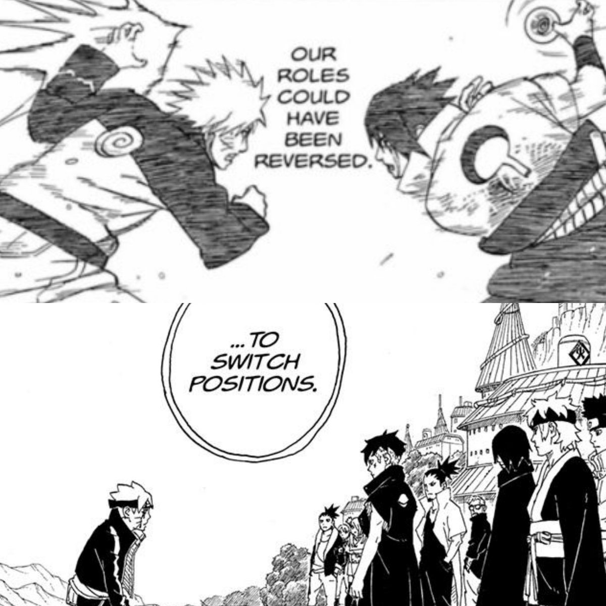 howlxithree's tweet photo. Kishimoto also confirmed in the interview how this was literally the inspiration for switching Boruto and Kawaki's life

This comparison was not a stretch 😭 https://t.co/ge1YGSUlY2