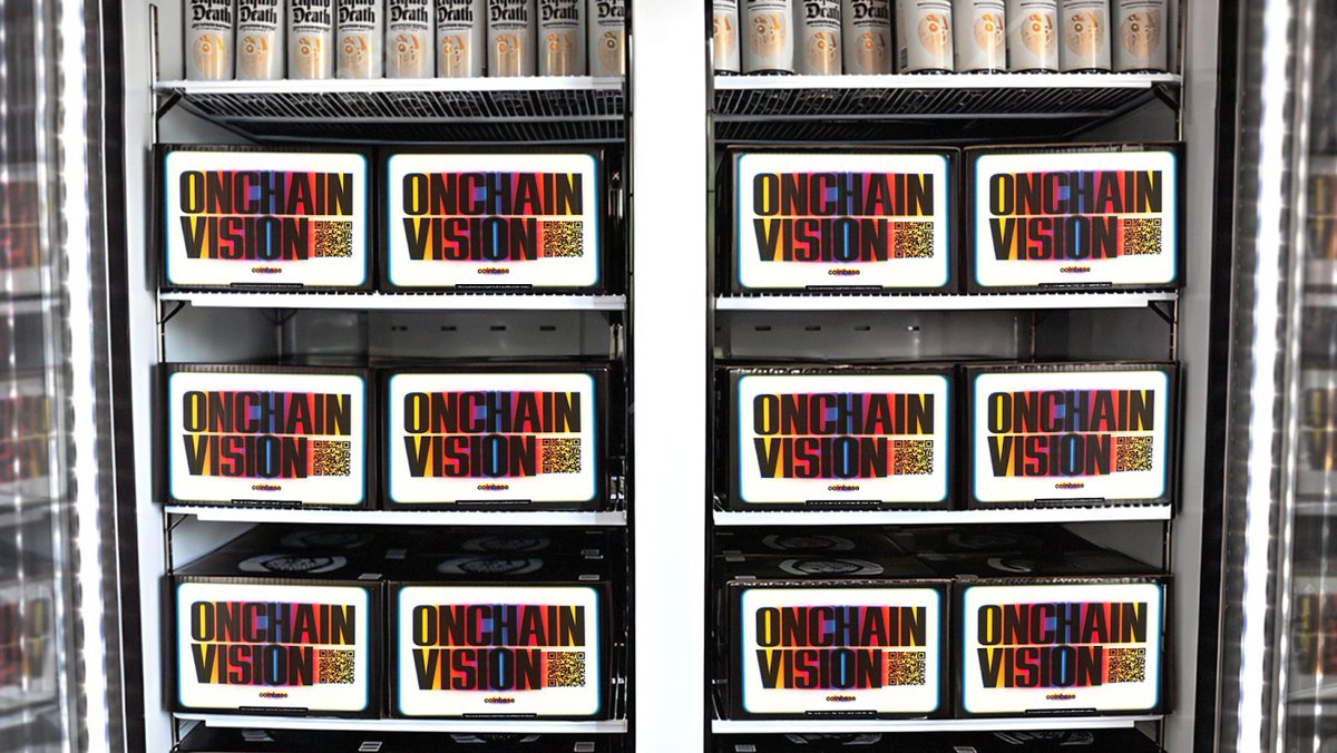 Remember when <a href="/coinbase/">Coinbase 🛡️</a> won that <a href="/eBay/">eBay</a> auction for ad space on <a href="/LiquidDeath/">Liquid Death</a>'s packaging? Well it's live!

The campaign is called Onchain Vision

Here's the deal:
📱 Scan a QR code on Liquid Death boxes to mint digital artwork from over 40 onchain artists.

🎨 100% of the proceeds