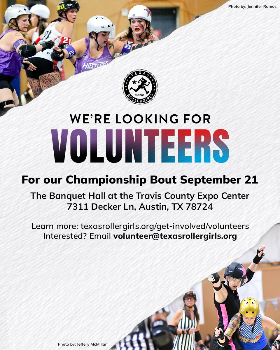 September 21 is our final bout of the season and we need your help. We rely on the efforts of our members and volunteers to organize our games. Our bouts allow for a variety of volunteer opportunities. Interested? Email volunteer@texasrollergirls.org