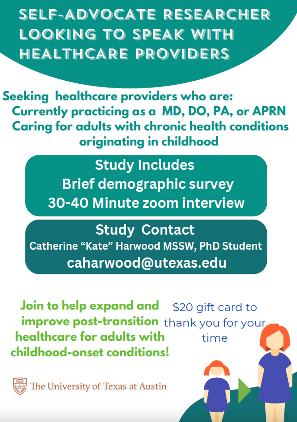 svanegas18's tweet image. Social Work PhD Student, Kate Harwood, is recruiting healthcare providers in the United States who have worked with patients with childhood-onset complex conditions for a short interview. #healthcare