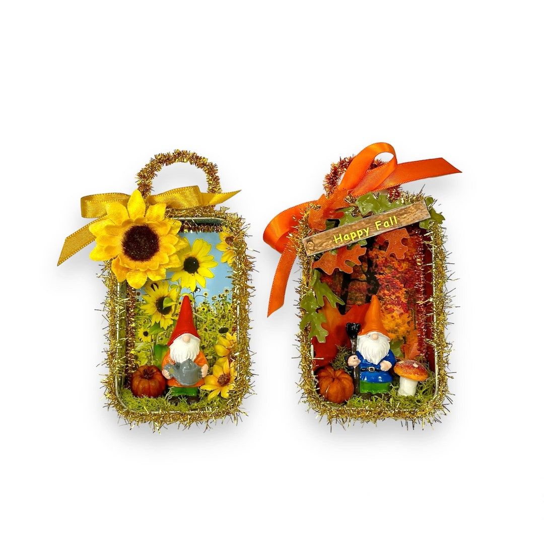 BluKatDesign's tweet photo. Need a fun fall gift? Fall Diorama Gnome Ornaments, Upcycled Tin Shadowbox Autumn Decoration Gift With Gonk - Etsy https://t.co/kxzjztq8f6 #fallgifts #falldecor https://t.co/JP5GU2qGZj