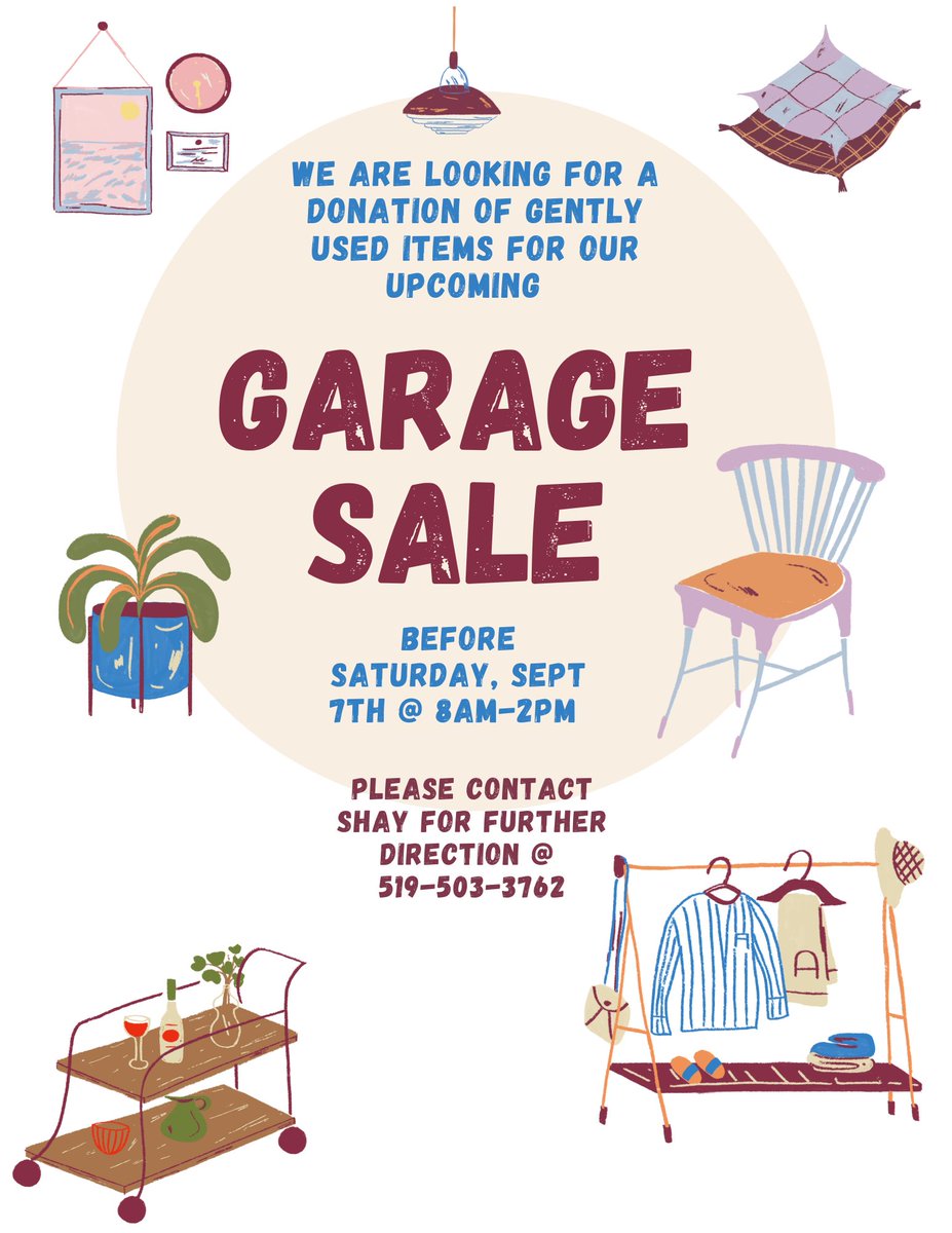 Reminder that our #garagesale at #UNTH is on Saturday, September 7th! We are looking for some donations of lightly used items that we could use for said Garage Sale. If you have anything you'd like to contribute, contact Shay for further instruction at 519-503-3762 Miigwech!