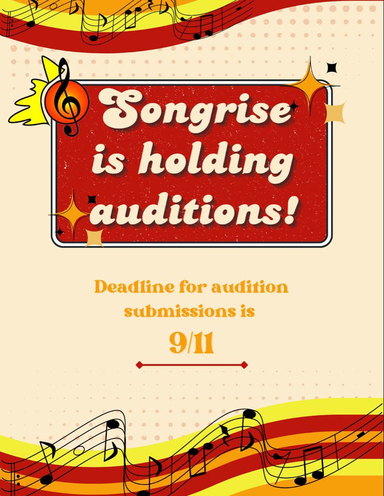 Calling all female identifying people with a passion for social justice! Songrise auditions are now open! Please fill out the google form (link in bio) by September 11th at 11:59 pm to be considered! We look forward to hearing your lovely voices very soon 🎶