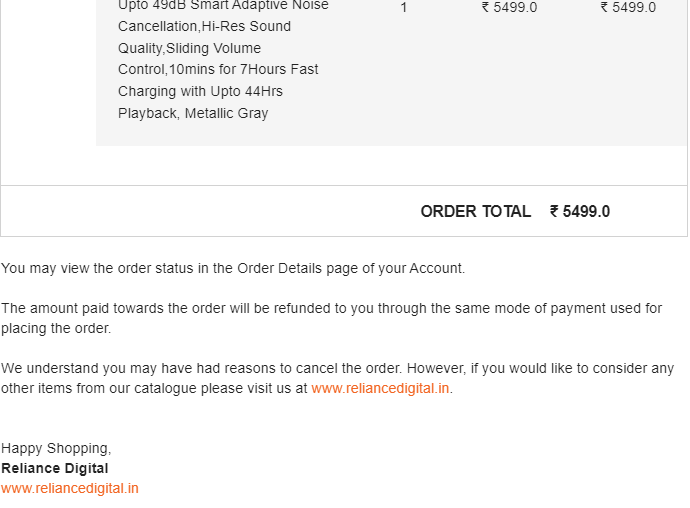 vigneshjayacha1's tweet image. I never initiated this transaction! Reliance Digital rejected my order without a clear explanation. It's unfair that I lose out on both my Bluetooth earbuds and have to wait for my refund. #RelianceDigitalFail #CustomerServiceFail