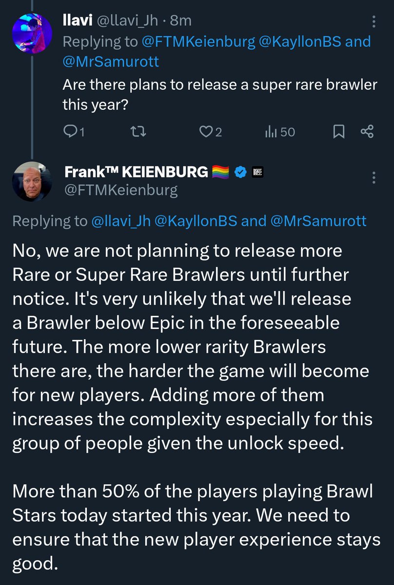 Frank Confirms the team is NOT Planning on releasing new Rare or Super Rare  Brawlers for this year 🚫
