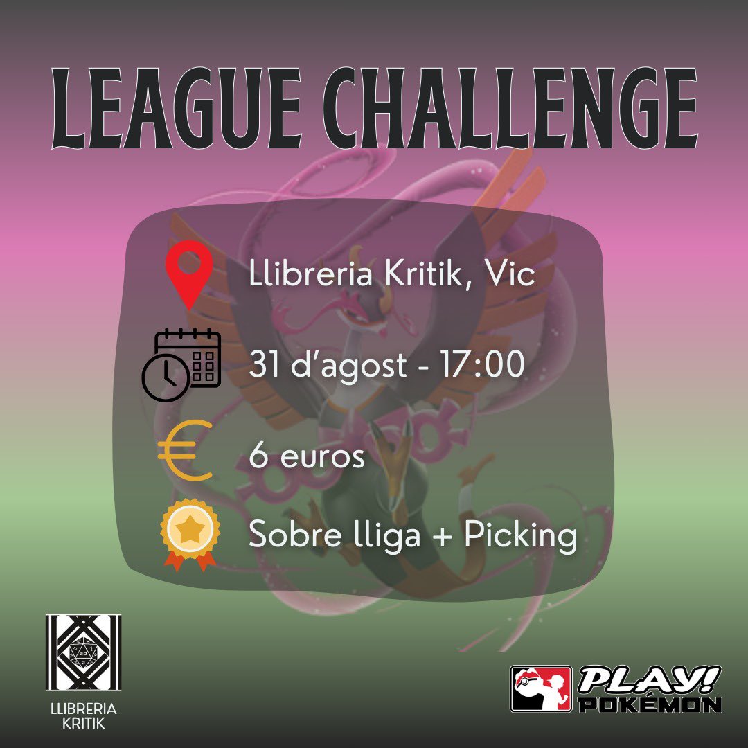 Aquest dissabte tenim nou challenge a la Catalunya Central gracies a <a href="/kritik_vic/">Llibreria Kritik</a> #PlayPokemom #TCGPokemon