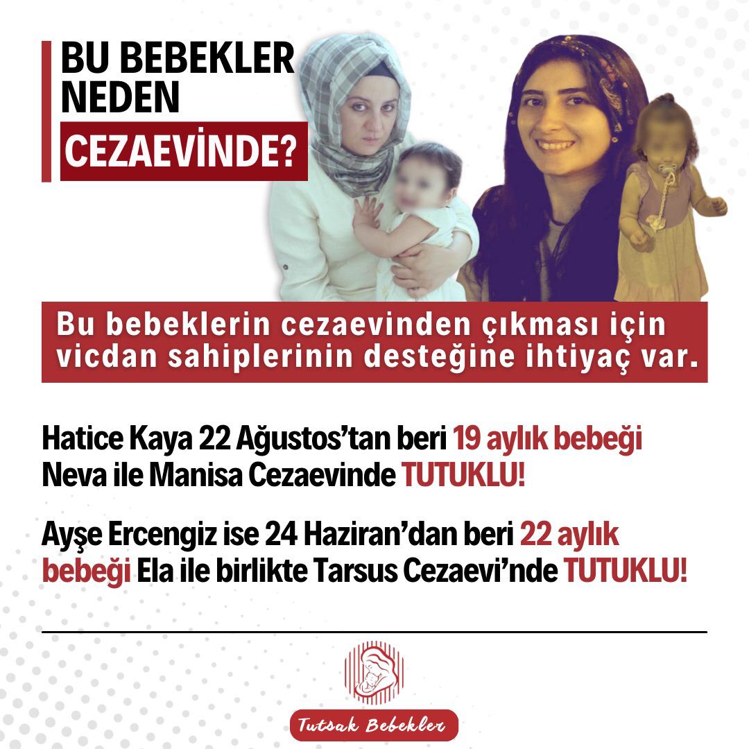 TutsakBebekler's tweet photo. 22 aylık ELÂ bebek Tarsus Cezaevi'nde 
19 aylık NEVA bebek  Manisa Cezaevi'nde 
17 aylık AYLİZ bebek Edirne L Tipi Cezaevi'nde 
SÖZÜN BİTTİĞİ YERDEYİZ!
@burcuas 
BebekliAnneler İçinAdalet https://t.co/NZLrRnrwh6