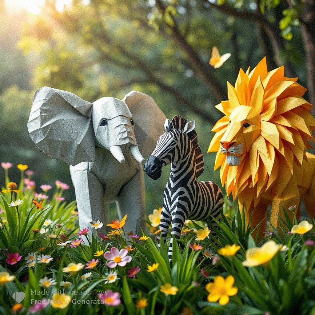 UncomfortLogic's tweet photo. #ai #aiArt #aiArtWork #NatureReserve #OrigamiAnimals #Elephant #Zebra #Lion #PaperArt #WildlifeMagic #CreativeNature #ArtisticWildlife https://t.co/atgAbThzrI