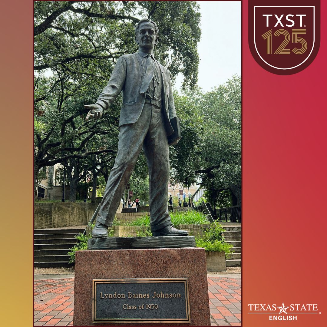 TXSTEnglish's tweet photo. Happy #LBJDay! On your way into Flowers Hall, say hi to the young LBJ, who minored in English @txst! Like many #TXSTEnglish students & alum, the former US President used his degree to teach, & he carried those experiences w/ him
โMy first job after college was as a teacher... 1/ https://t.co/MMjAcIDC0R