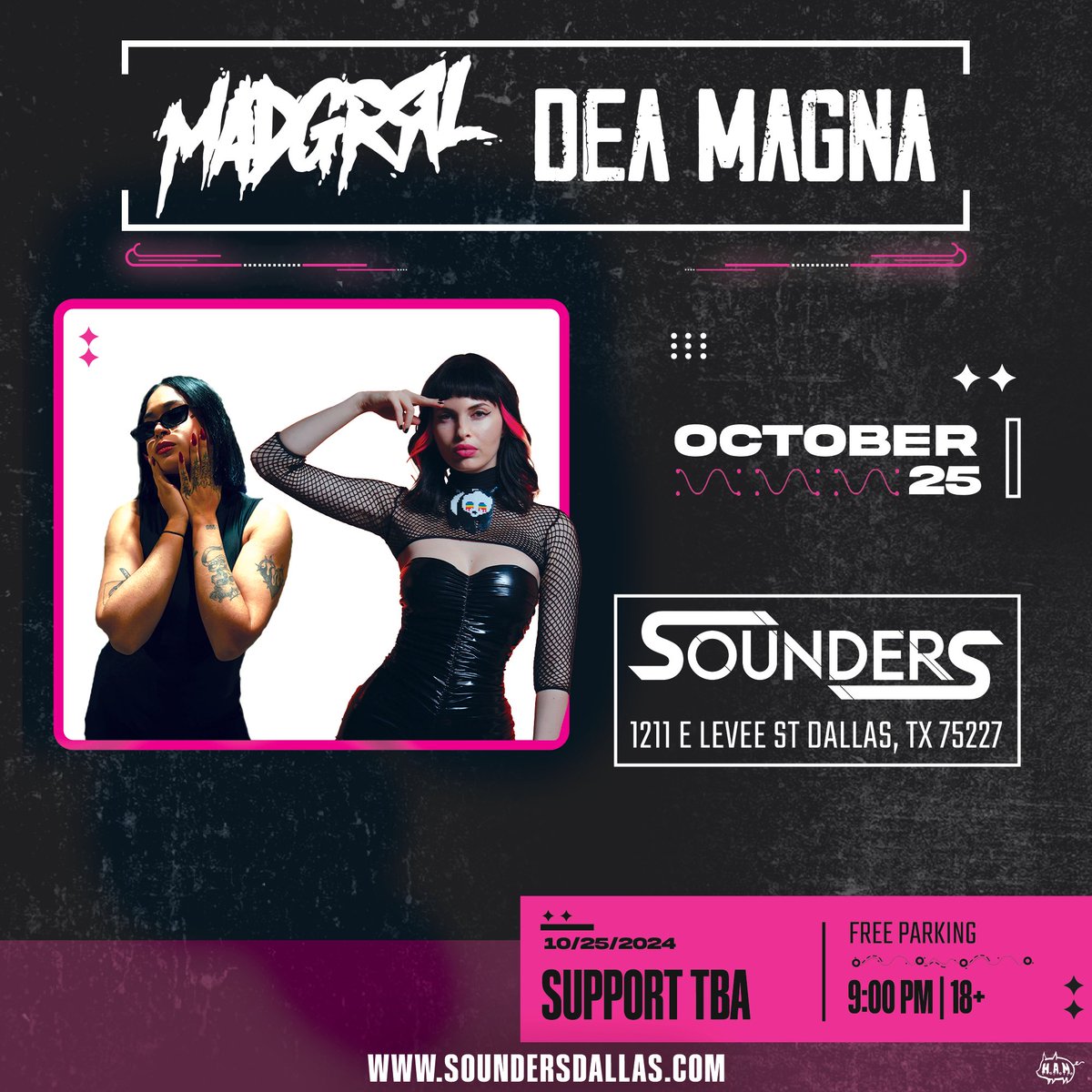 ⚠️🚨NEW SHOW ALERT🚨⚠️

<a href="/MADGRRLmusic/">MADGRRL⛓️✨</a> + DEA MAGNA ARE TAKING OVER DALLAS WITH HARD TECHNO FRIDAY OCTOBER 25TH 🗓️

At <a href="/SoundersDallas/">Sounders Dallas</a>📍

Ages: 18+ // FREE Parking Available // PK Sound

SoundersDallas.com 🎫