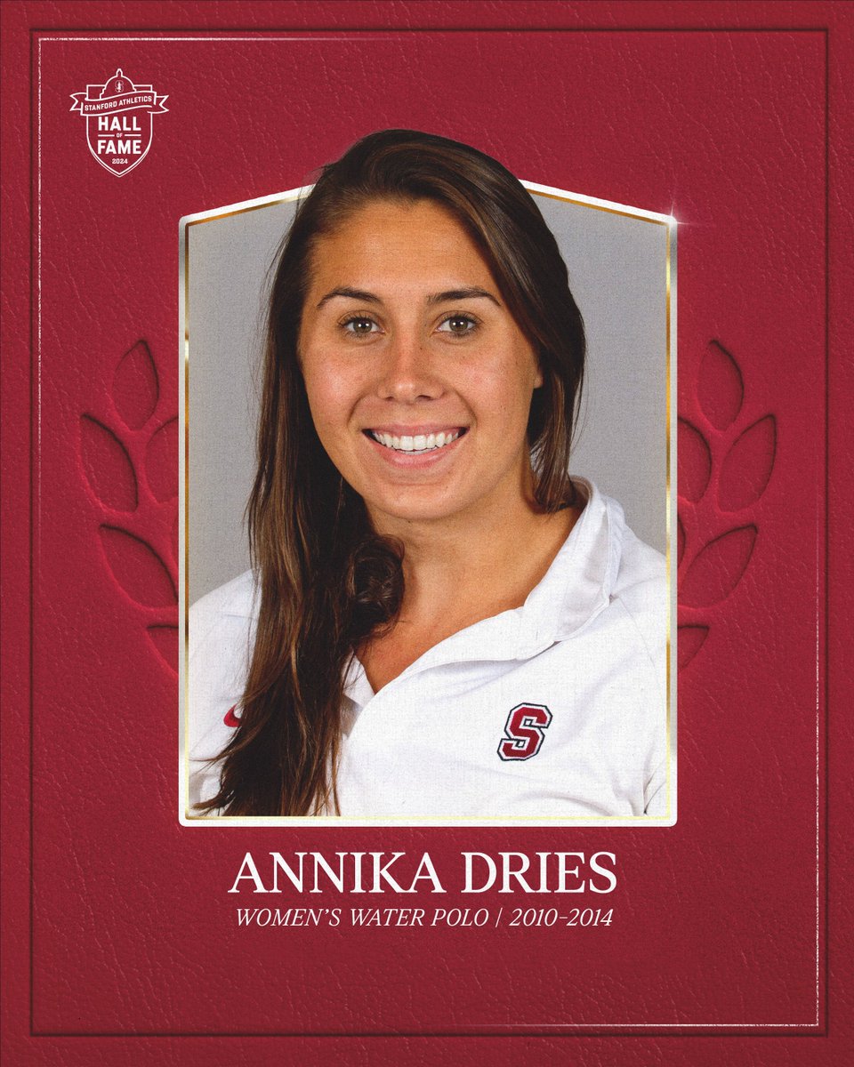 Stanford Women’s Water Polo (@stanfordh2opolo) on Twitter photo Quite the career for <a href="/annikamdries/">Annika Dries</a>:
➡️member of 3 NCAA title teams
➡️2-time Peter J. Cutino Award recipient
➡️4-time All-American
➡️2012 Olympic gold medalist with Team USA
Now, let's also add: first-ballot <a href="/GoStanford/">Stanford Cardinal 🌲🤓</a> Hall of Famer!
🗞️ » tinyurl.com/yp2jyfc2
#GoStanford Quite the career for <a href="/annikamdries/">Annika Dries</a>:
➡️member of 3 NCAA title teams
➡️2-time Peter J. Cutino Award recipient
➡️4-time All-American
➡️2012 Olympic gold medalist with Team USA
Now, let's also add: first-ballot <a href="/GoStanford/">Stanford Cardinal 🌲🤓</a> Hall of Famer!
🗞️ » tinyurl.com/yp2jyfc2
#GoStanford