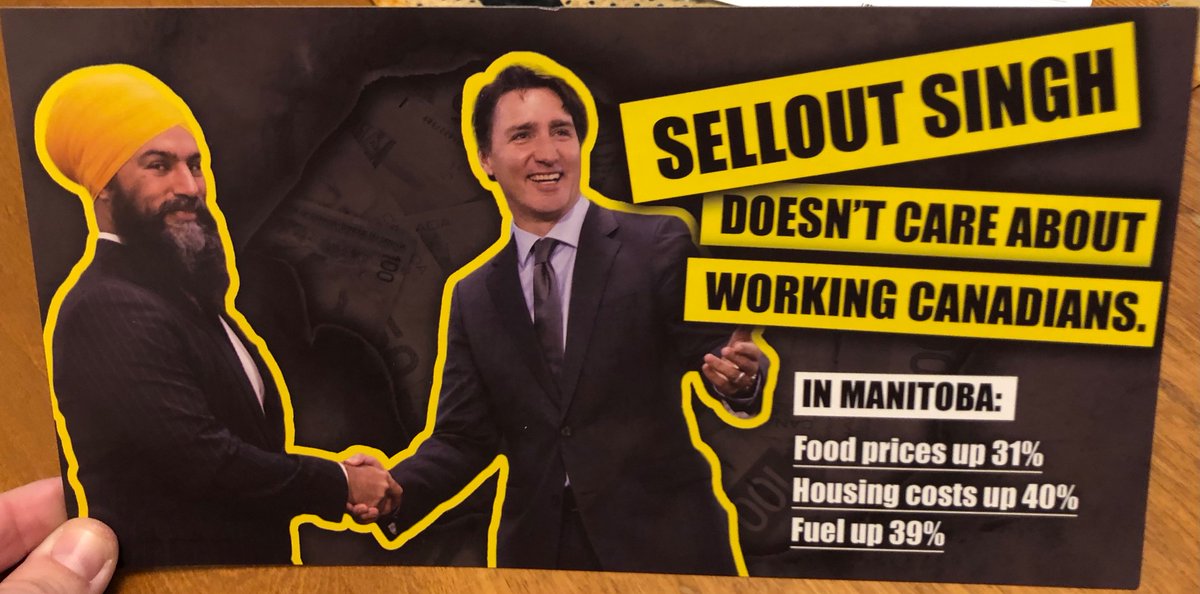 calby23's tweet photo. @theJagmeetSingh all I have to say about this attack ad I received in the mail is that they could have picked a better colour for the outline and text boxes. The yellow blends in with your turban, so it doesn’t stand out as much. Poor graphic design choice IMO. 😂 https://t.co/EhL1SGPVqu