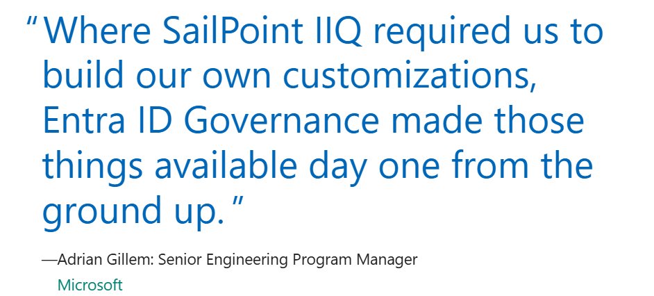 At Microsoft we've completed our migration to Entra ID Governance from SailPoint and in the process have saved $1.5M+ per year. Lots of cool details in the case study we just published: tinyurl.com/EntraIGA