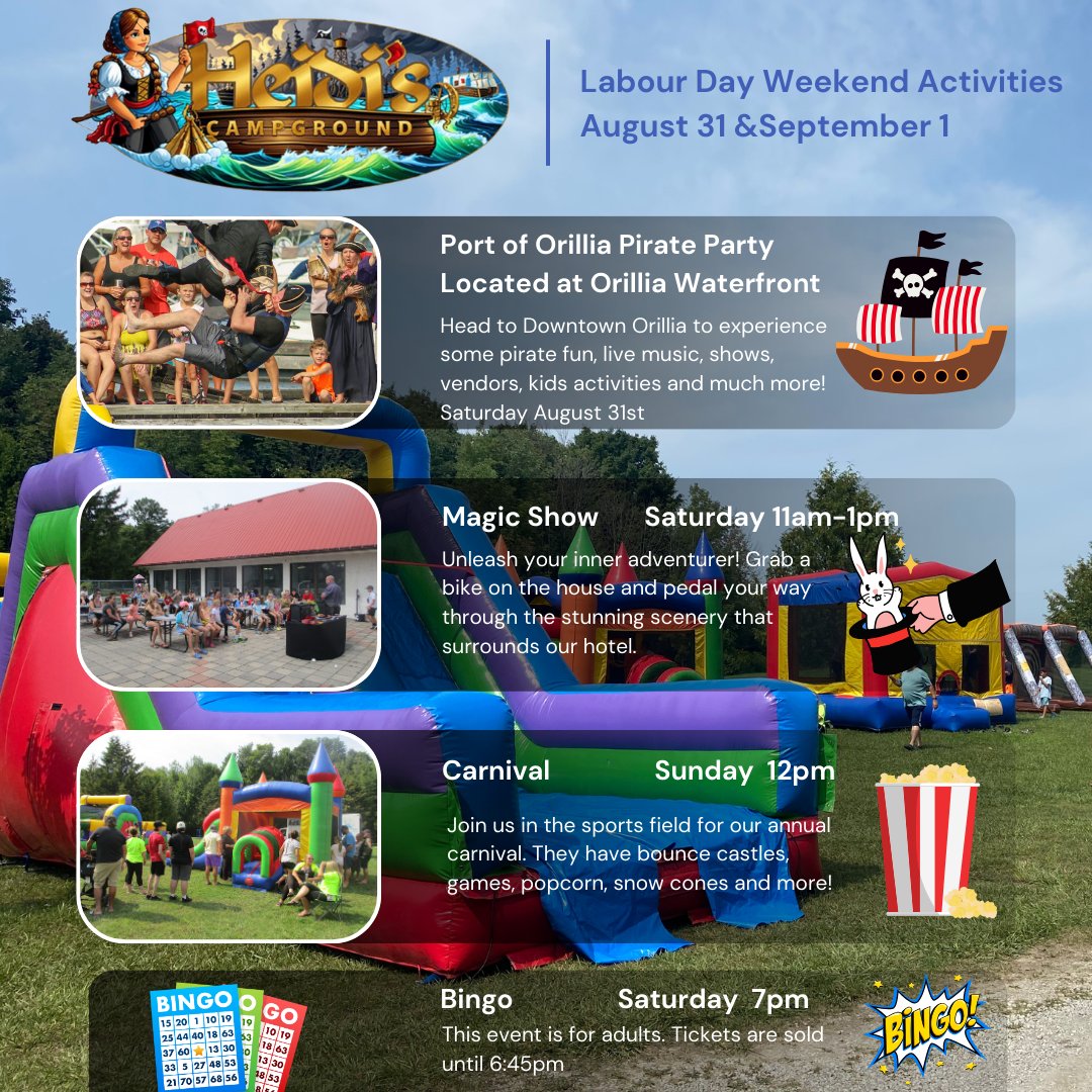 heidiscamp's tweet photo. Join us this Labour Day Long Weekend for loads of fun!

We still have sites left and we'd love to see you. Lets give the kids one last HOORAH before sending them back to school!

For questions about the Orillia Pirate Party please click the link below:
https://t.co/vcI01nQx1r https://t.co/RghlkBhXFo