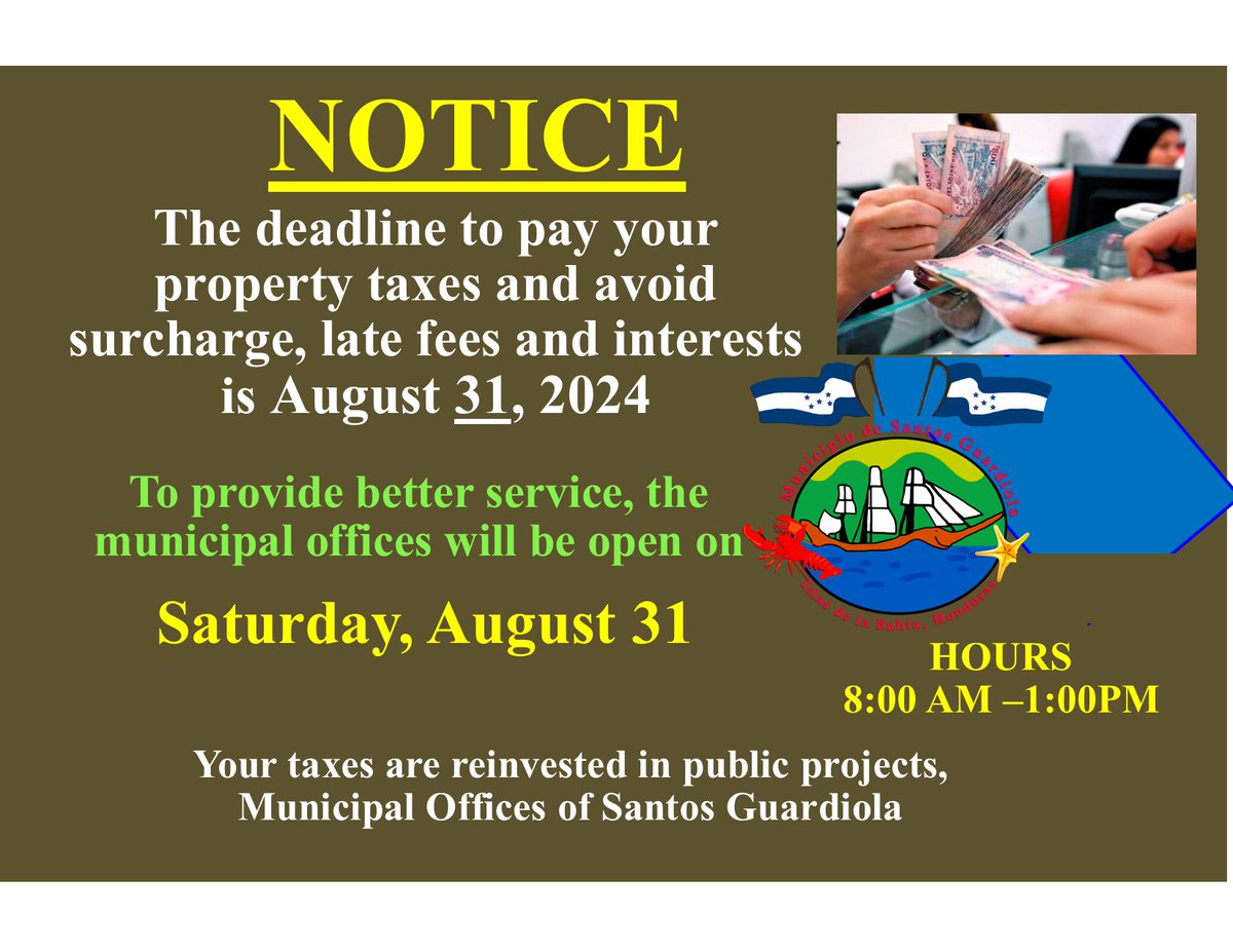 MuniGuardiola's tweet image. Pay your property taxes before August 31 and avoid late fees.
