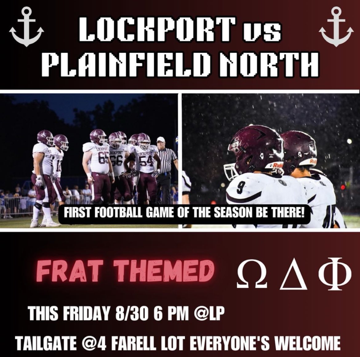FIRST HOME GAME FRIDAY‼️‼️‼️ FRAT THEME BE THERE.
#anchordown